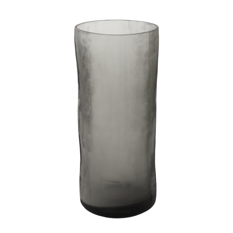 langwerpige bloemenvaas glas grijs met een ronde vorm