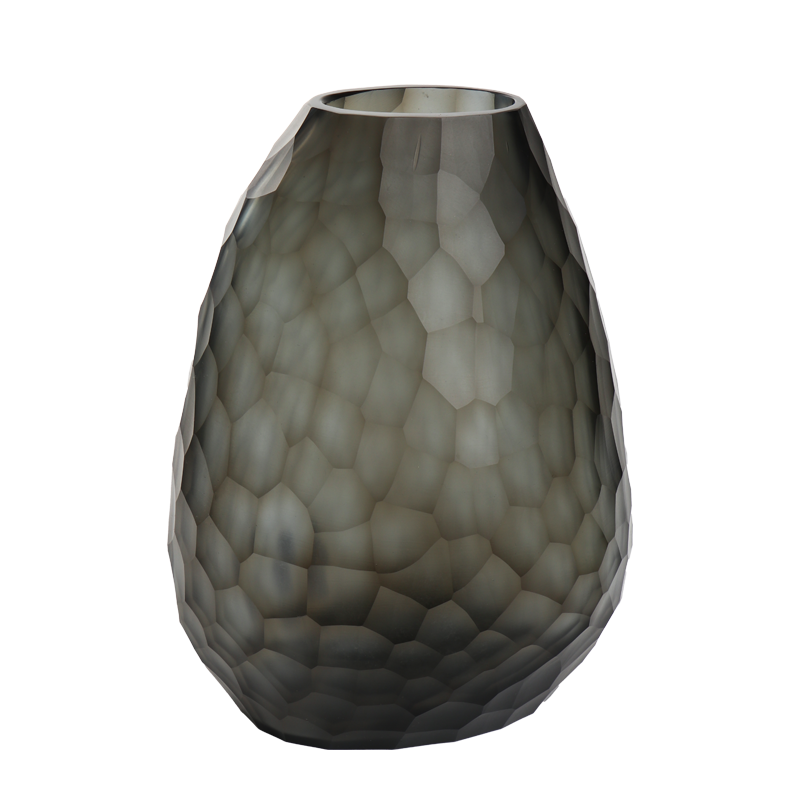 vaas glas grijs rond met honinggraat details