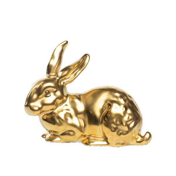 paas decoratie konijn liggend goud porselein zij