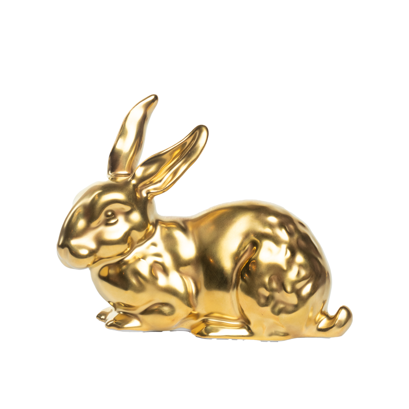 paas decoratie konijn liggend goud porselein zij