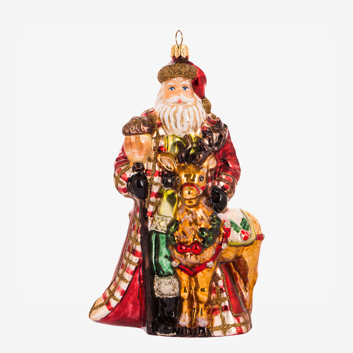 kerstornament santa with deer 04438