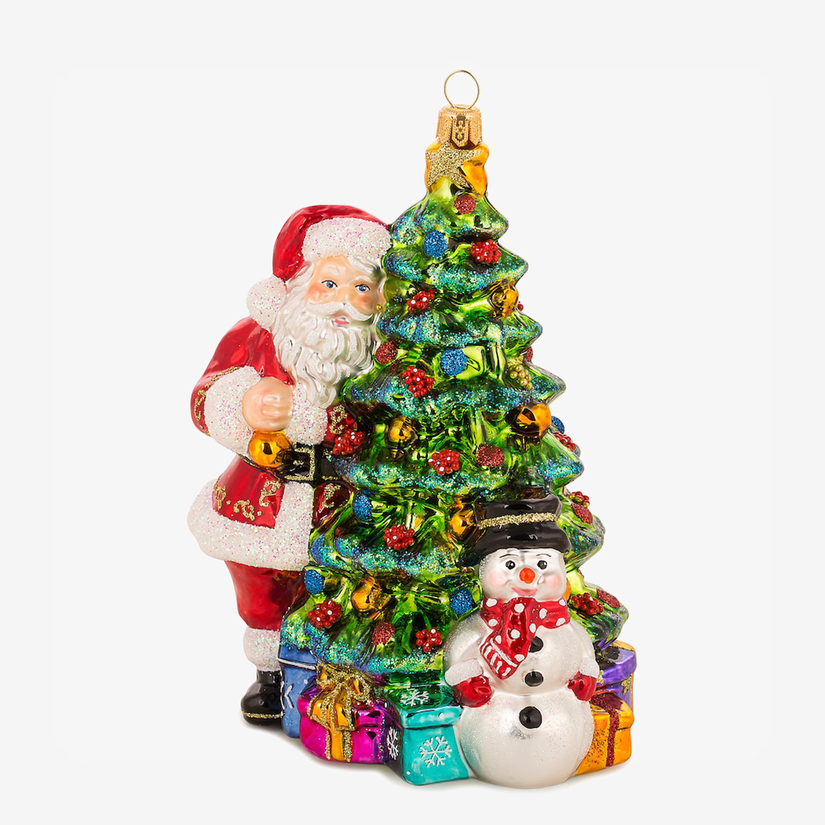 kerstornament santa with tree and snowman 06920